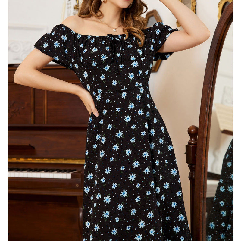 Damen Maxikleid mit voluminösen Rüschenärmeln und floralem Design Drune