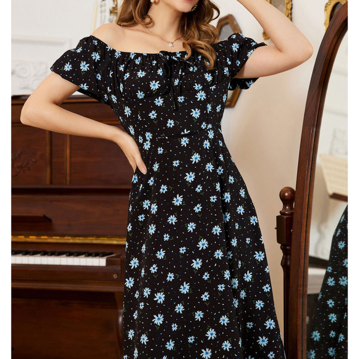 Damen Maxikleid mit voluminösen Rüschenärmeln und floralem Design Drune