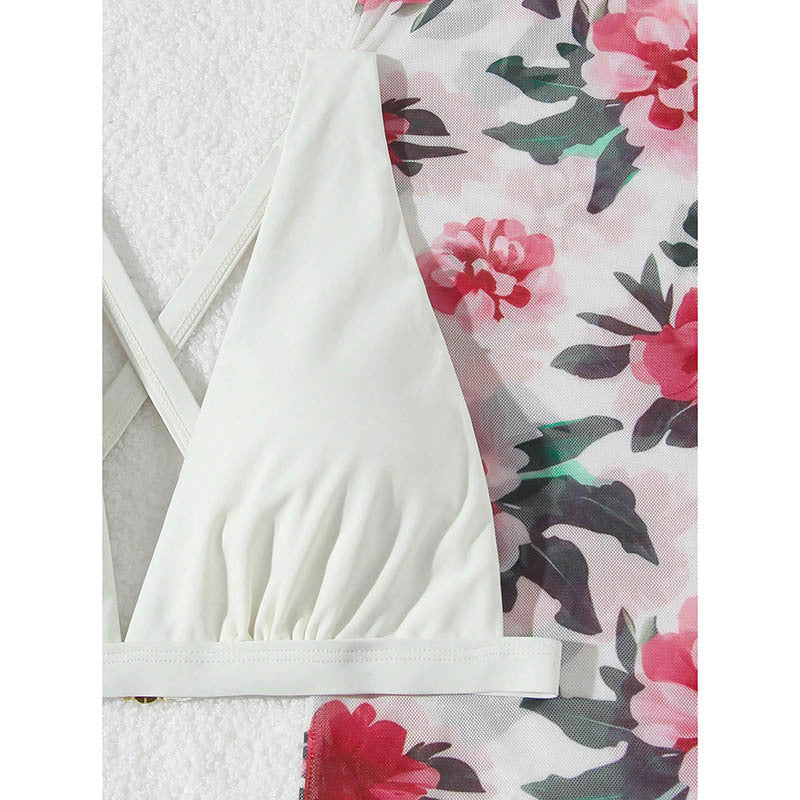 Damen Zweiteiler Bikini-Set mit Blumendruck und Wickelrock Drune
