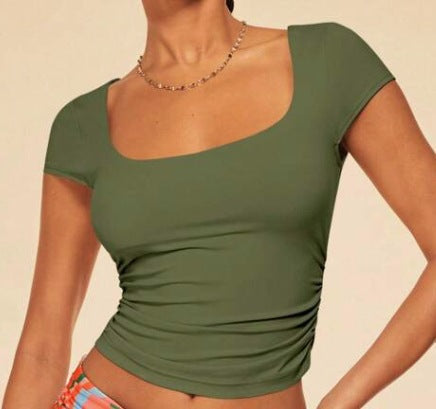 Damen Figurbetontes Kurzarmshirt mit quadratischem Ausschnitt Drune