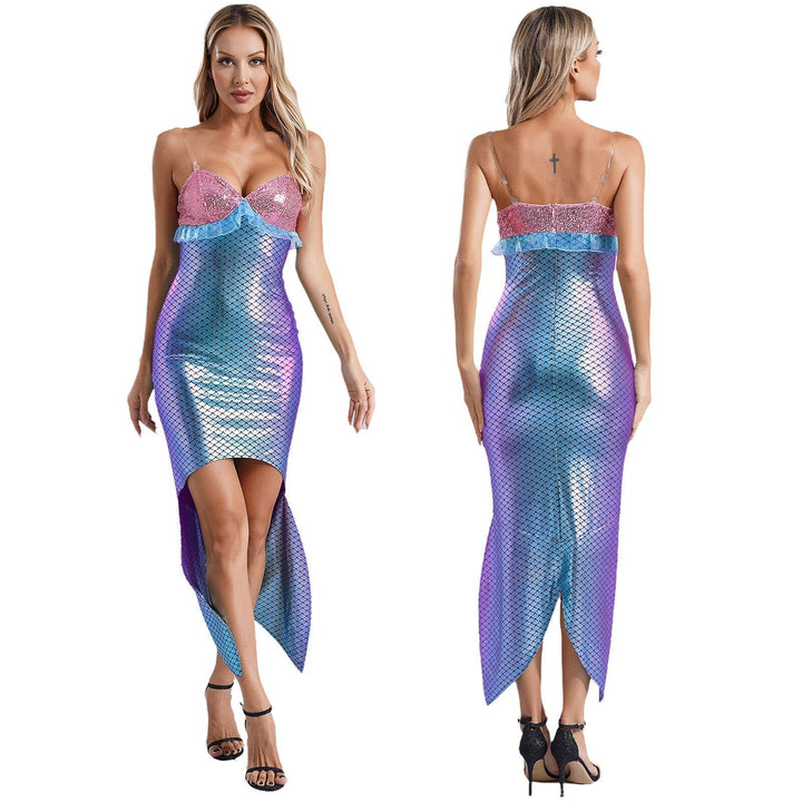 Damen Glamouröses Meerjungfrau-Kleid mit asymmetrischem Saum und schimmerndem Oberteil Drune