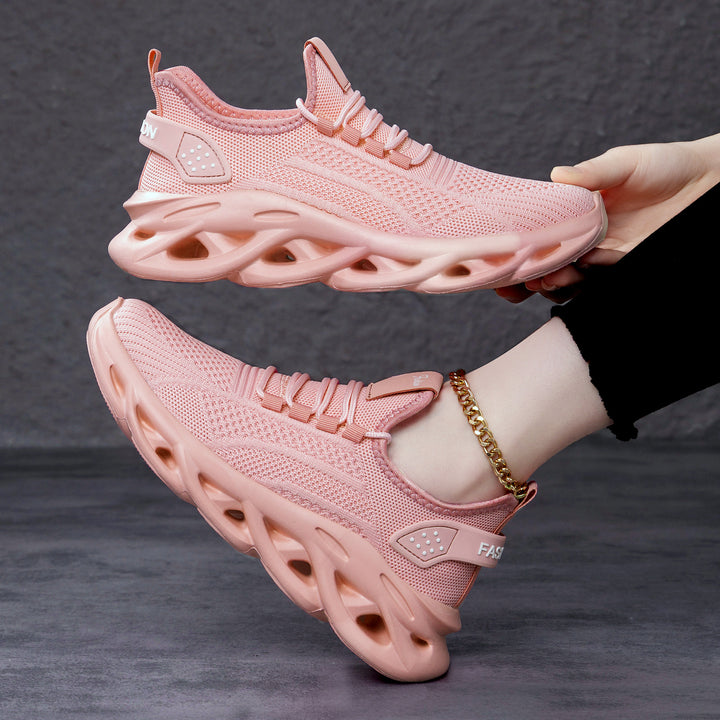 Damen nan atmungsaktive Strick-Fit Laufsneaker mit skulpturaler Luftkanal-Plateausohle Drune