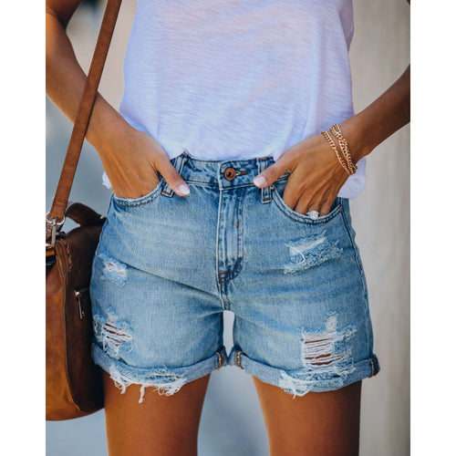 Damen Destroyed Denim Shorts Drune