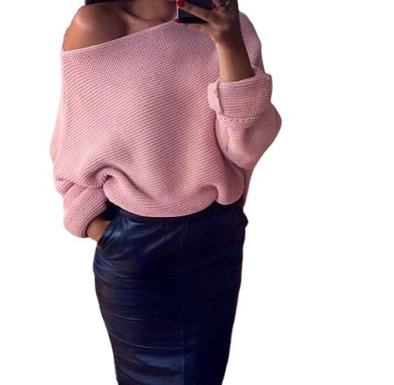 Damen lässiger Strickpullover mit off-shoulder Design und grober Textur Drune