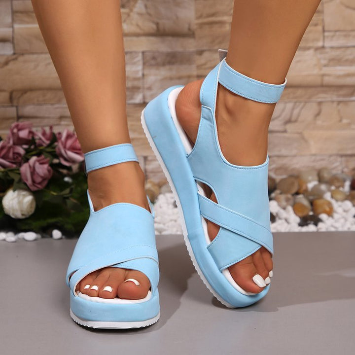 Damen Komfortable Wedge-Sandaletten mit doppeltem Riemendesign Drune