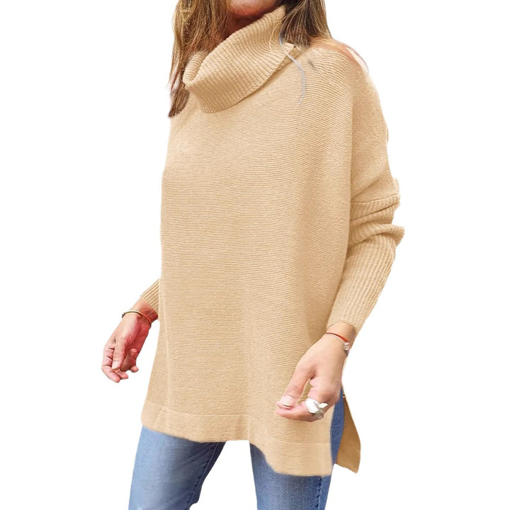 Damen Oversized Pullover mit hohem Kragen und Strickstruktur Drune