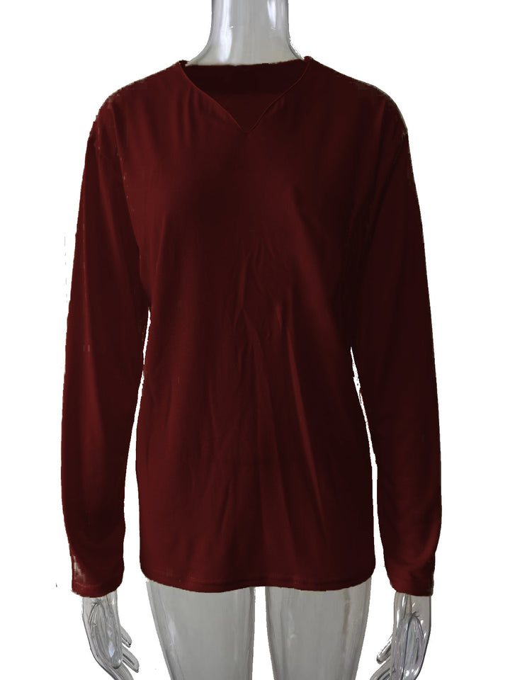 Damen nan legeres Langarmshirt mit V-Notch-Ausschnitt, Brusttasche und lockerer Oversize-Passform Drune