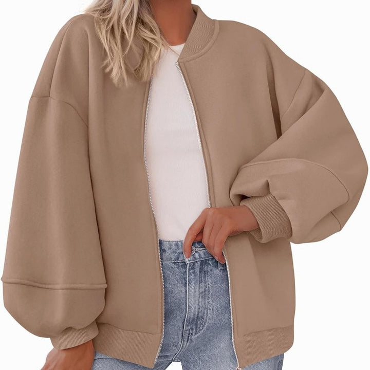 Damen Oversized Bomberjacke mit Reißverschluss und elastischen Bündchen Drune