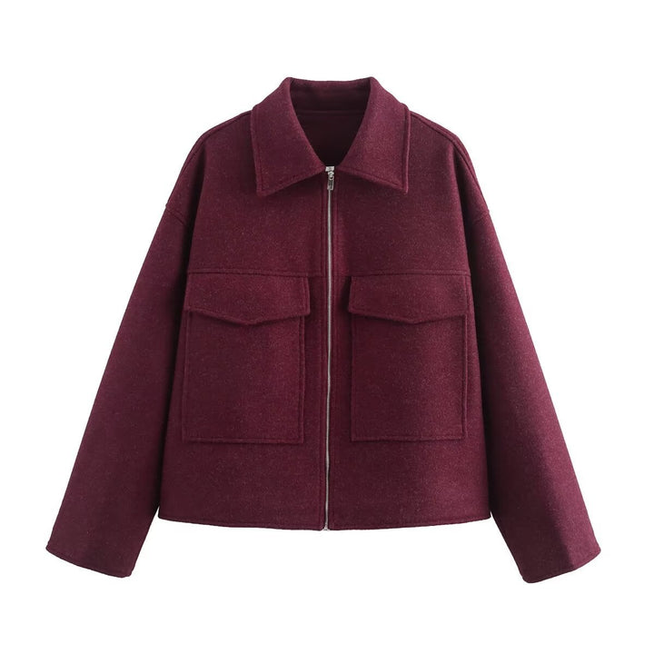 Damen lässige Wolljacke mit praktischen Brusttaschen und hochwertigem Reißverschluss Drune