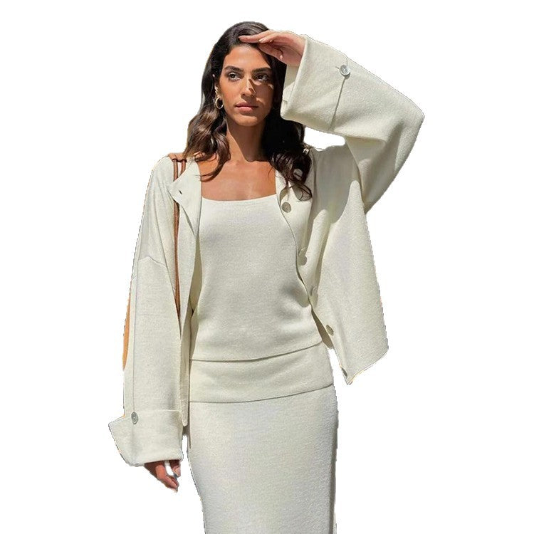 Damen Elegantes Strickmaxikleid mit passender Jacke Drune