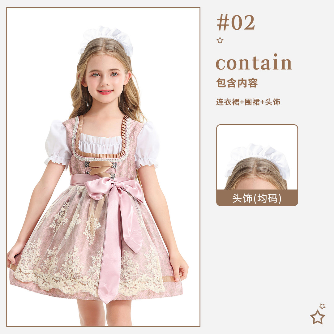 Damen nan festliches Kinderdirndl mit Spitzenoberteil, Satin-Schürze und Puffärmeln Drune
