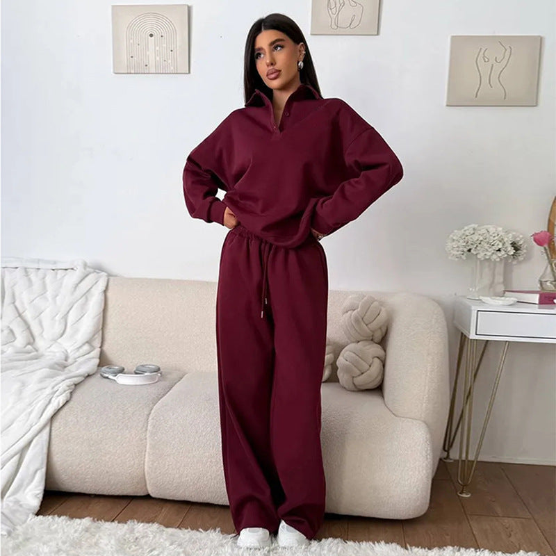 Damen lässiges Poloshirt und weite Hose Set Drune