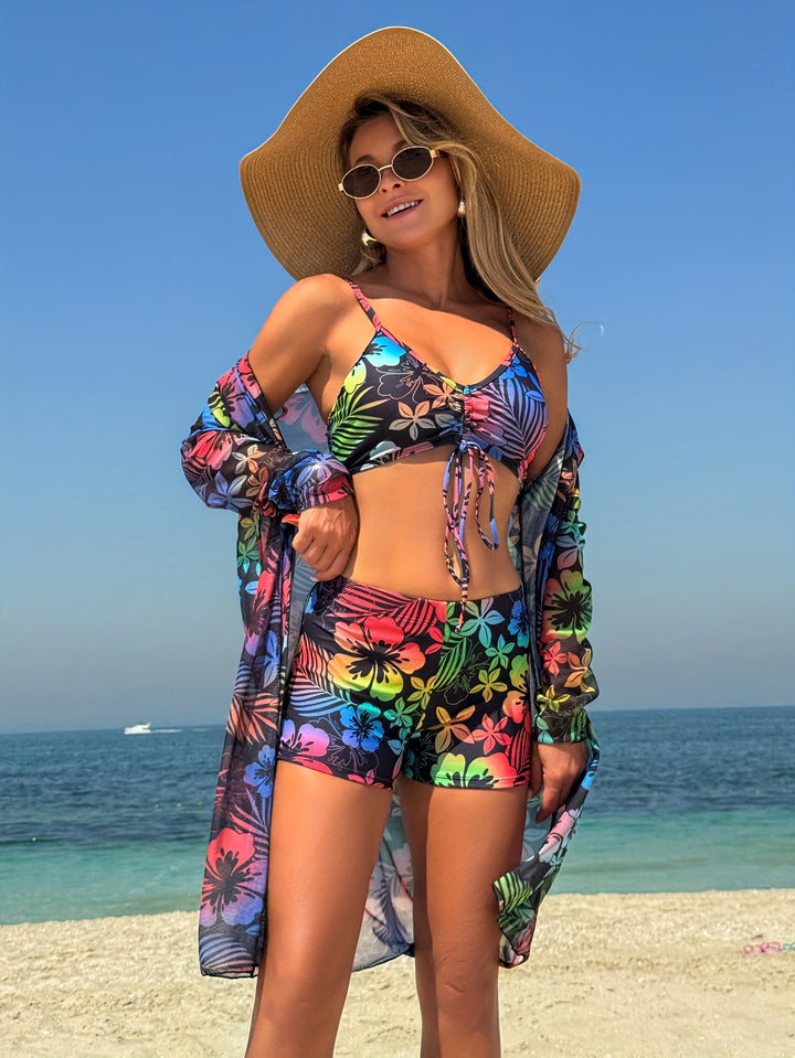 Damen Badeset mit lässigem Kimono und sportlichen Shorts Drune