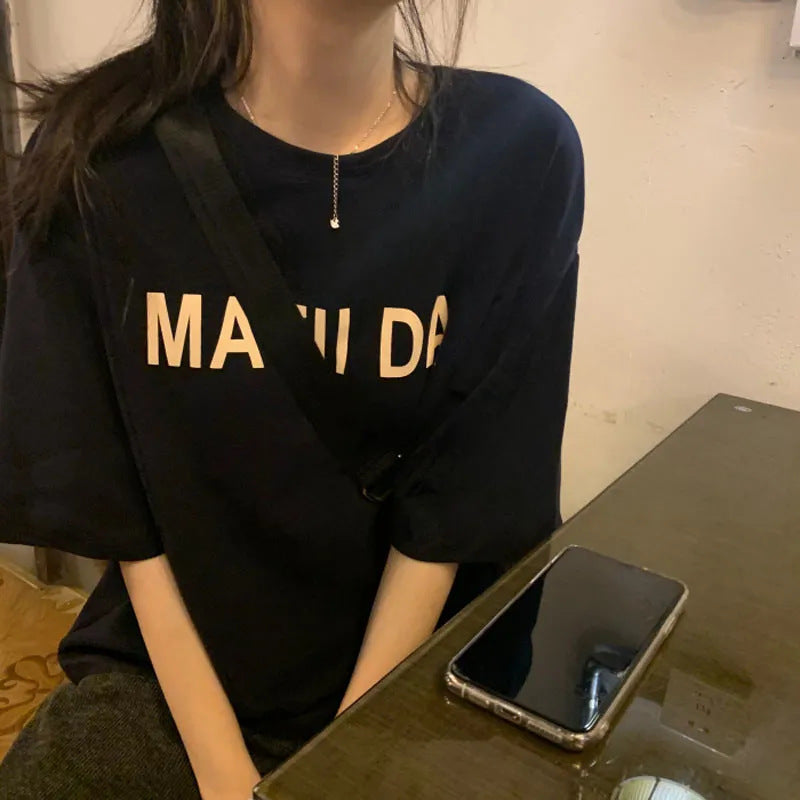 Damen Komfortables T-Shirt mit auffälligem Schriftzug Drune