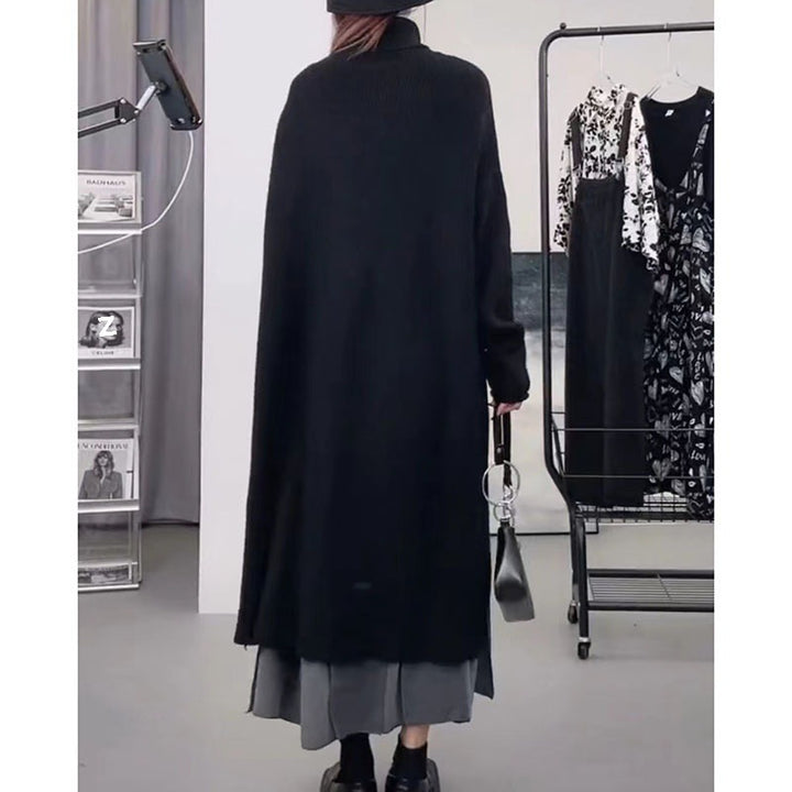 Damen Strickmantel mit hohem Kragen und asymmetrischem Schnitt Drune