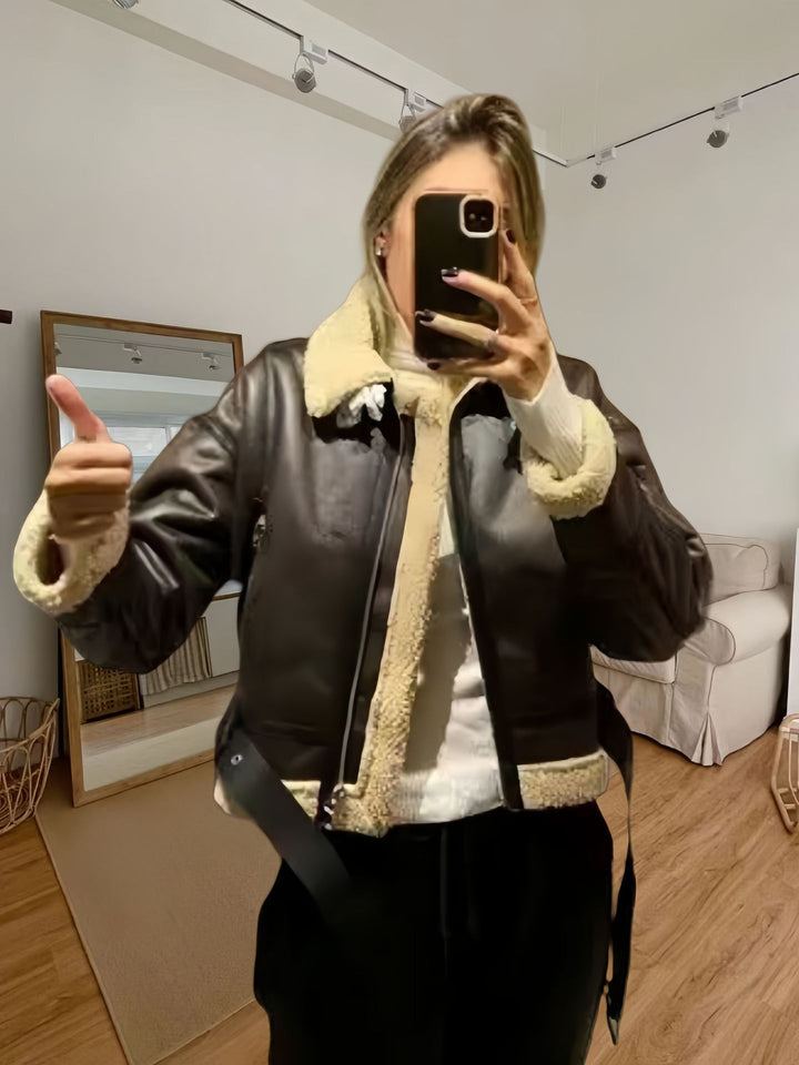 Damen robuste und stylische Lederjacke mit Innenfutter Drune