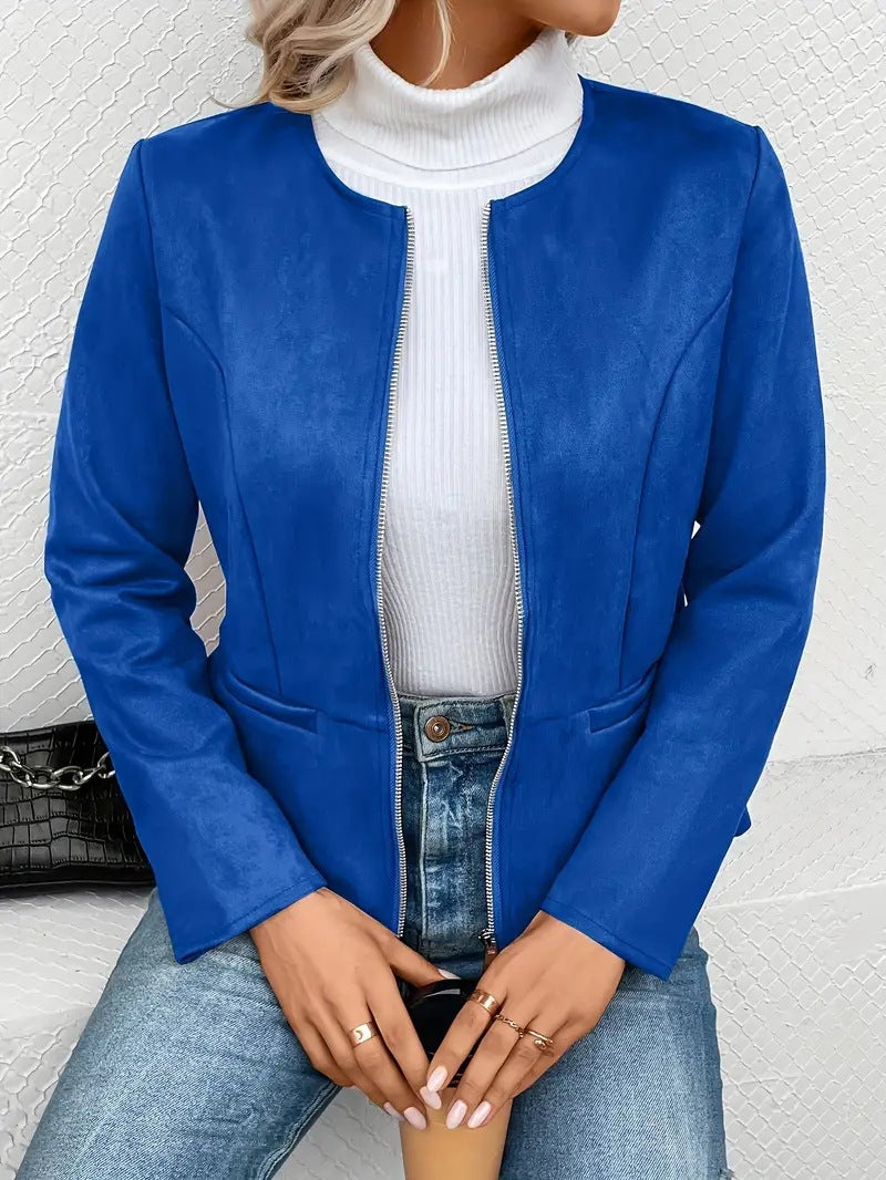 Damen modische Kunstlederjacke mit femininer Passform und Reißverschluss Drune