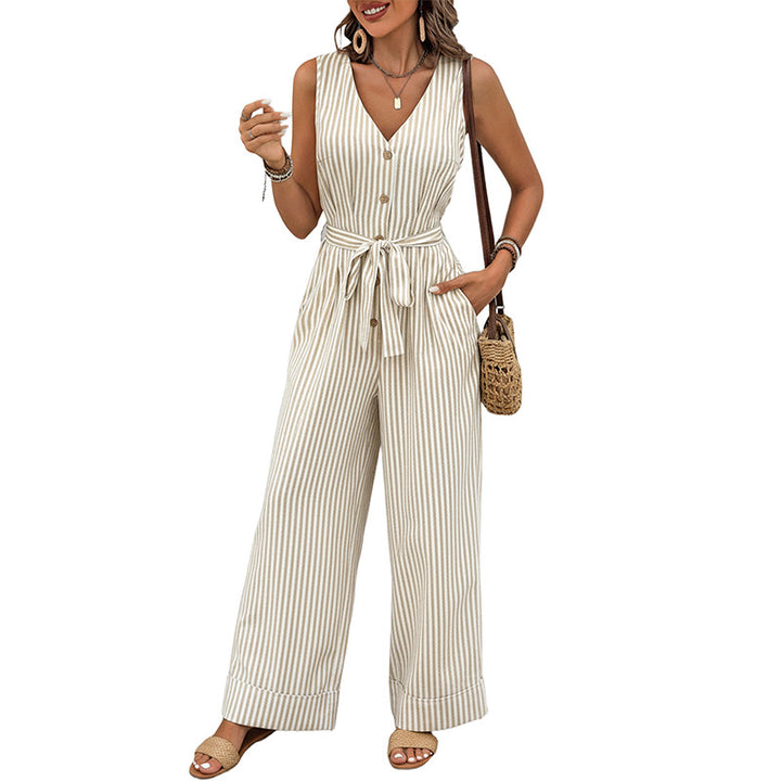 Damen eleganter Jumpsuit mit breiten Beinen und modischem Taillengürtel Drune