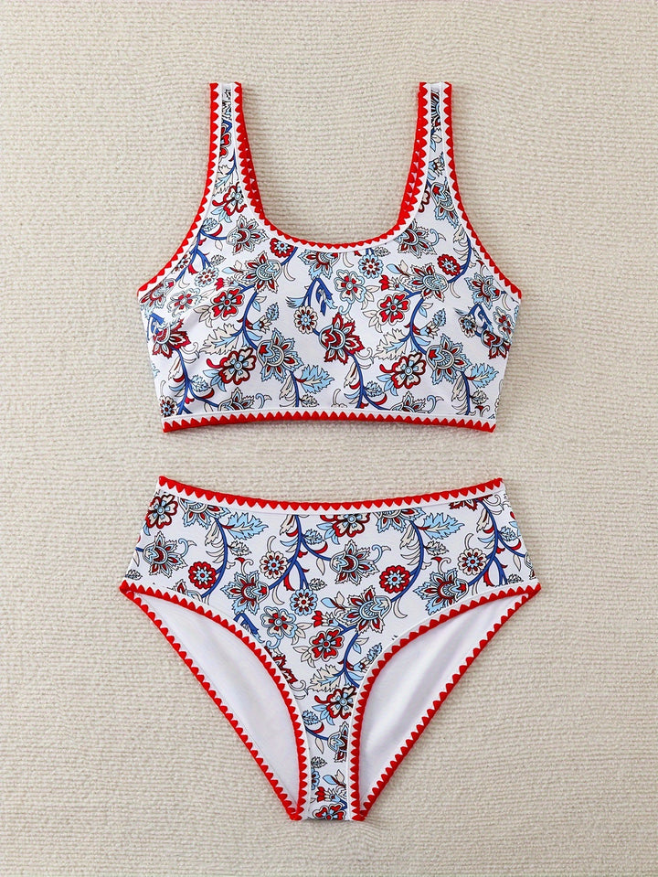 Damen Hochtailliertes Bikini-Set mit floralem Design Drune