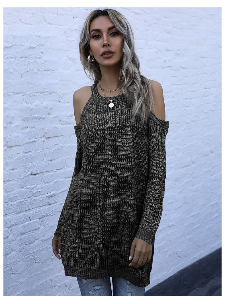 Damen luftiger Strickpullover mit Off-Shoulder-Design und modernem Schnitt Drune