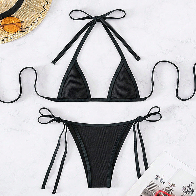Damen Triangel-Bikini mit verstellbaren Bindebändern und hochgeschnittenem Slip Drune