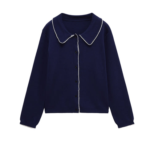 Damen modische Strickjacke mit Kragen und Knopfleiste Drune