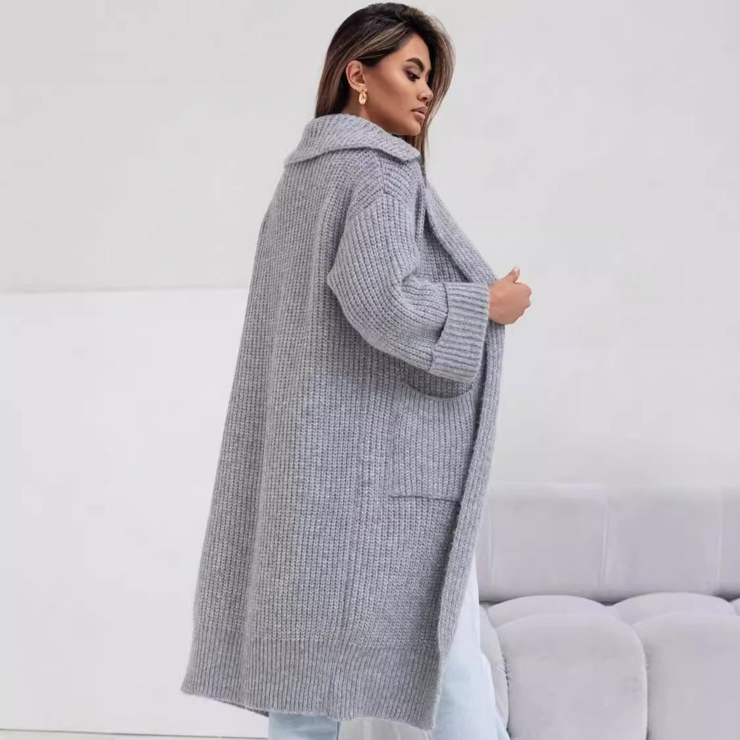 Damen Langstrickjacke mit großem Kragen und praktischen Taschen Drune