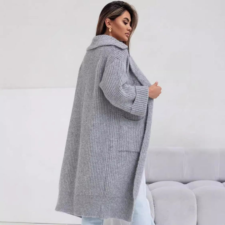 Damen Langstrickjacke mit großem Kragen und praktischen Taschen Drune
