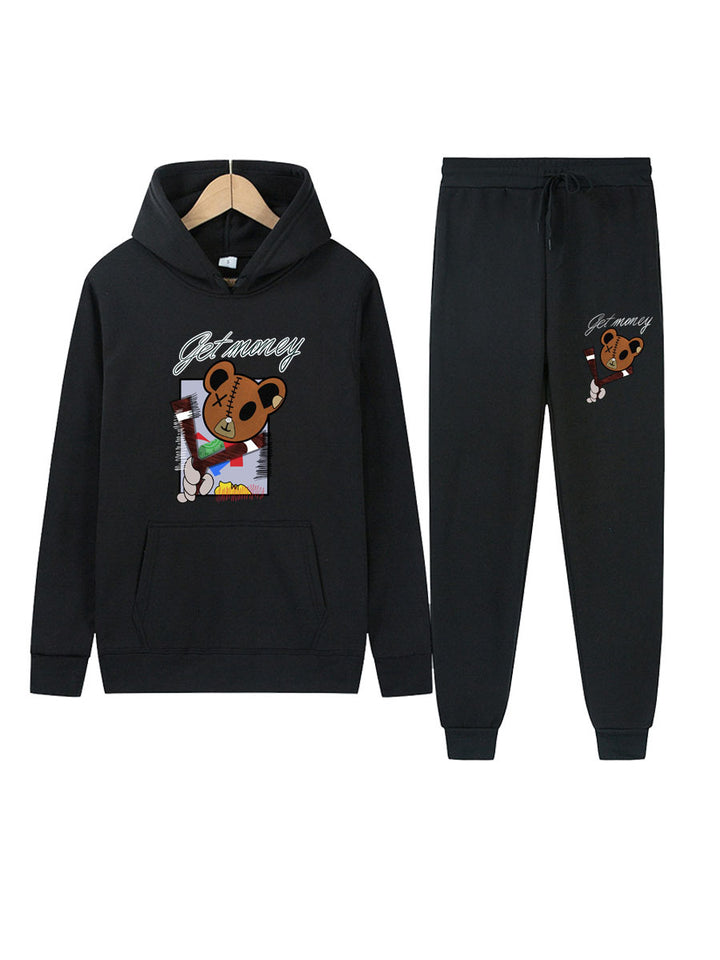 Damen Hoodie und Jogginghose Set mit kreativem Bärenmotiv Drune