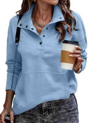 Damen Pullover mit hohem Kragen und Knopfdetails Drune