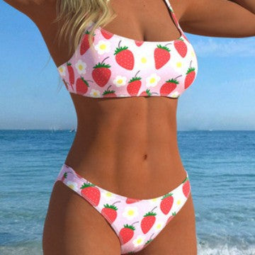 Damen Bikini-Set mit fruchtigem Erdbeerprint und verstellbaren Trägern Drune