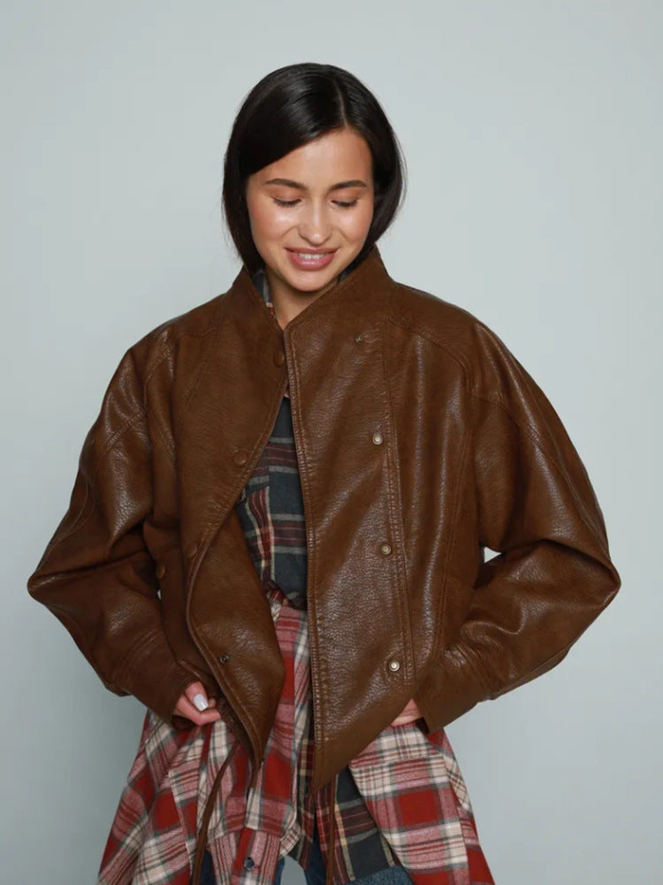 Damen modische und lässige Lederjacke im sportlichen Design Drune