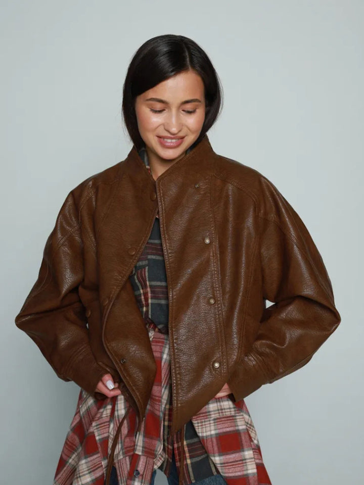 Damen modische und lässige Lederjacke im sportlichen Design Drune