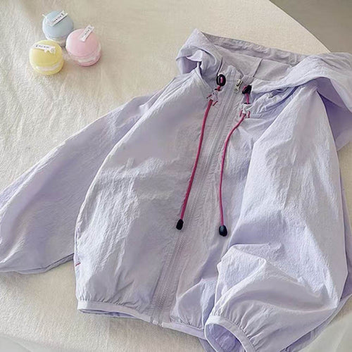 Damen nan leichte Kapuzenjacke Windbreaker mit Kordelzug, elastischem Saum und Reißverschluss Drune