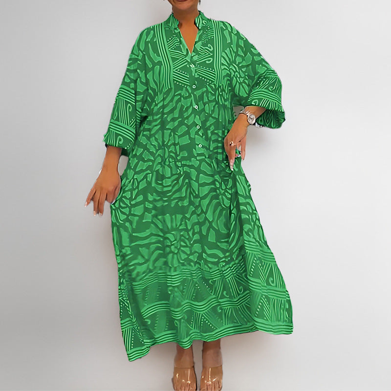Damen Maxikleid mit modernem grafischem Design und elegantem V-Ausschnitt Drune