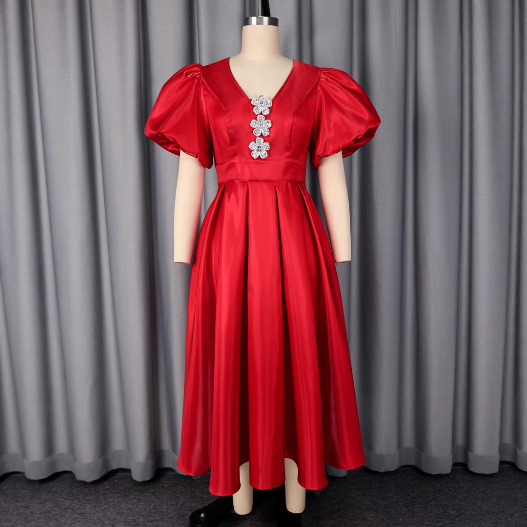 Damen Extravagantes Abendkleid mit voluminösen Puffärmeln und funkelnden Applikationen Drune