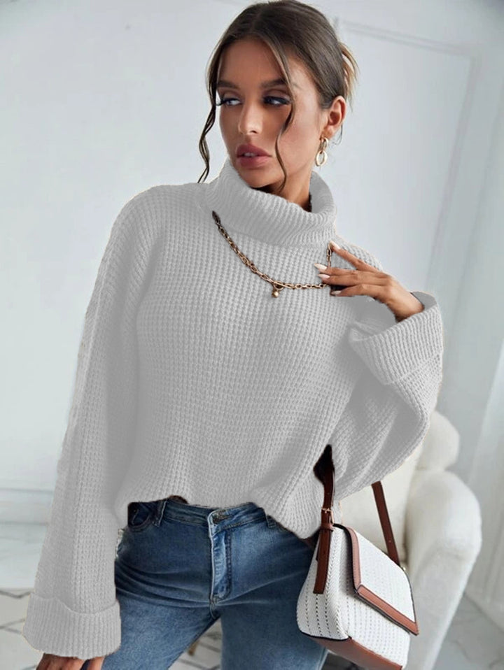 Damen Grober Strickpullover mit hohem Kragen und lässigem Fit Drune