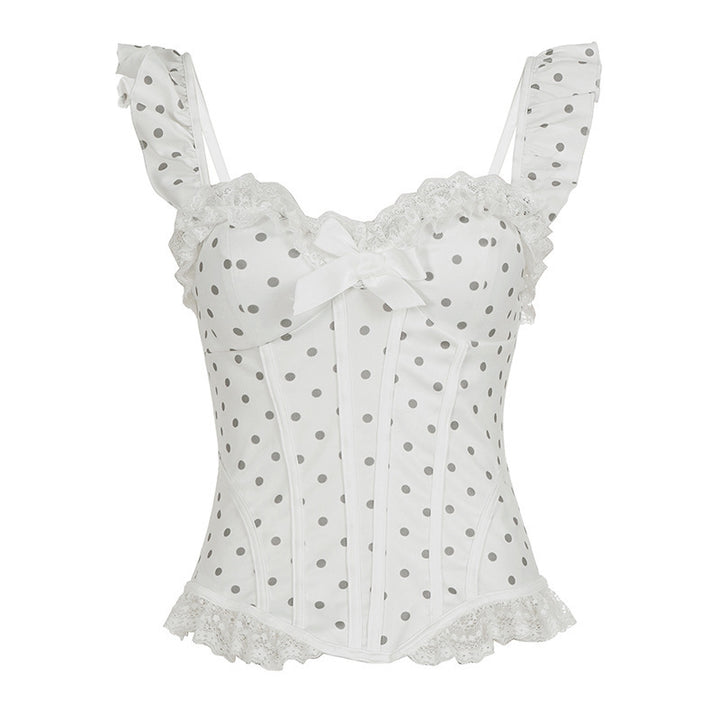 Damen Spitzen-Bustier mit Rüschendetails und Punkten Drune