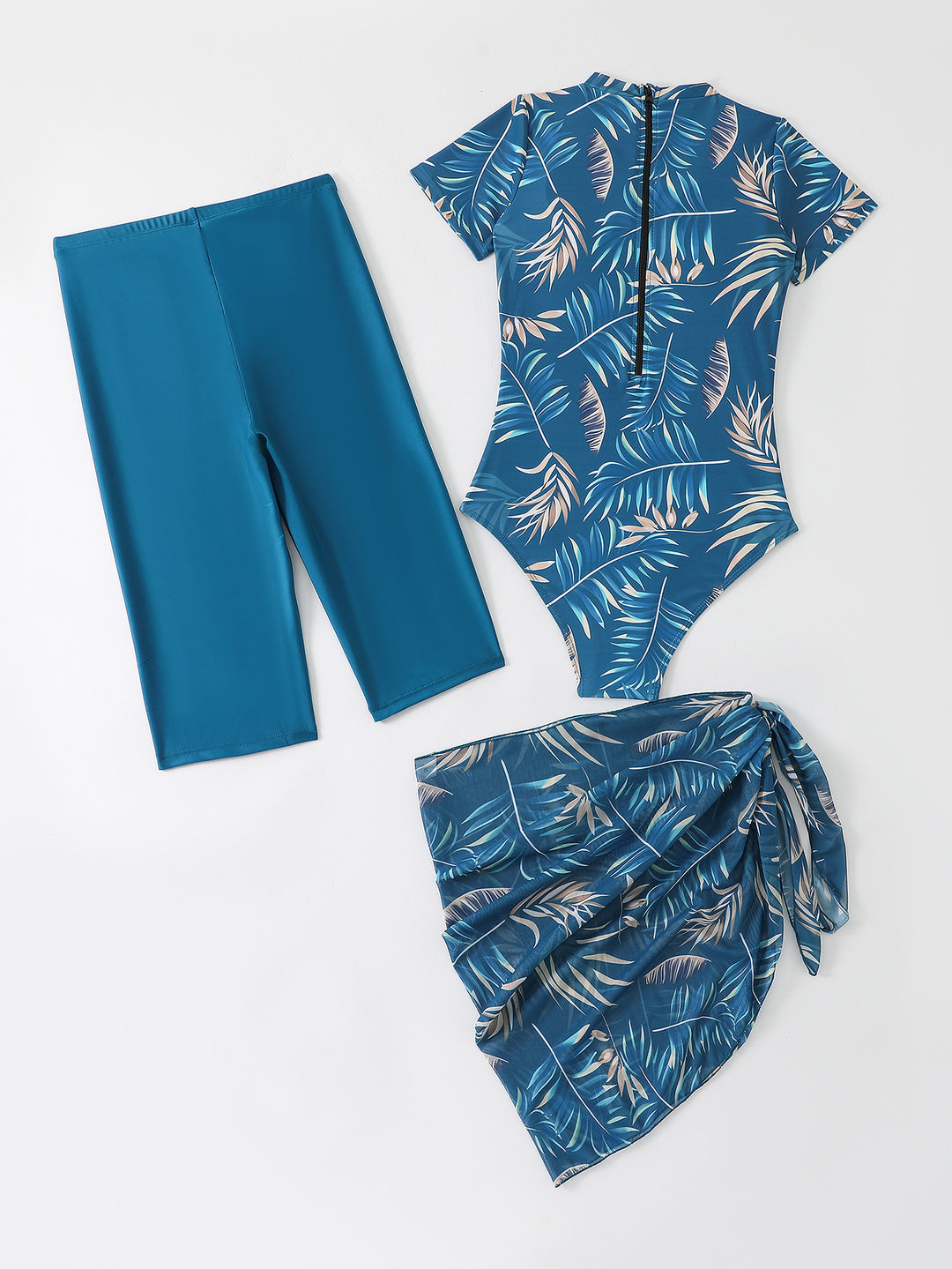 Damen Sportlicher Einteiler Badeanzug mit ergänzenden Leggings und Wickelrock Drune