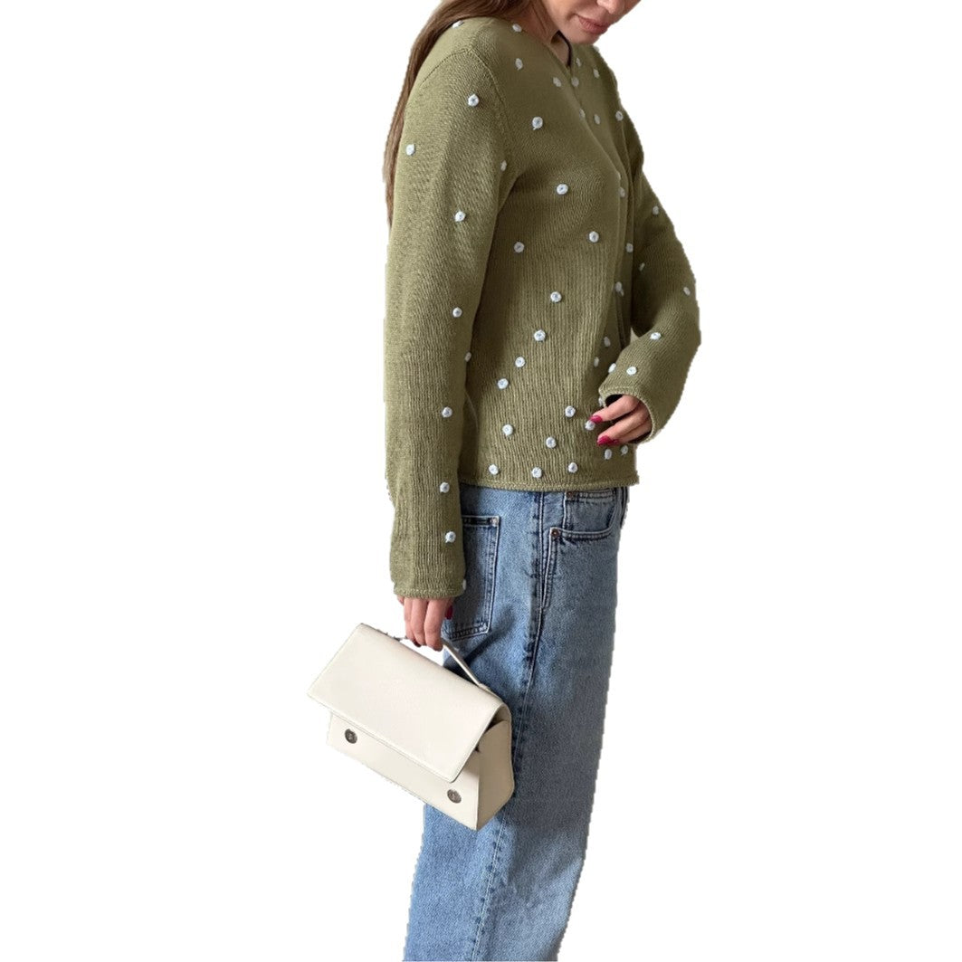 Damen bequemer Strickpullover mit dekorativen Pünktchen Drune