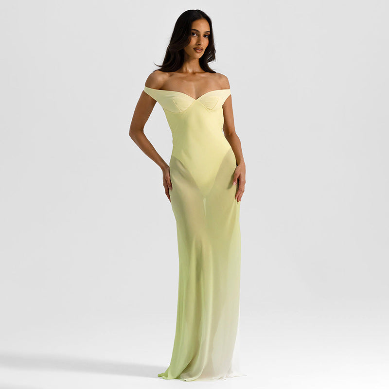 Damen Off-Shoulder Maxikleid mit figurbetontem Schnitt und hochwertigem Stoff Drune