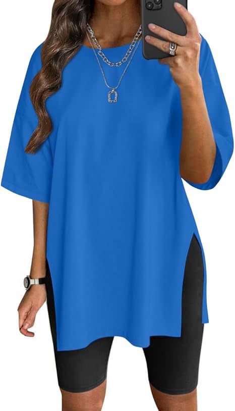 Damen Oversized T-Shirt mit Seitenschlitzen Drune