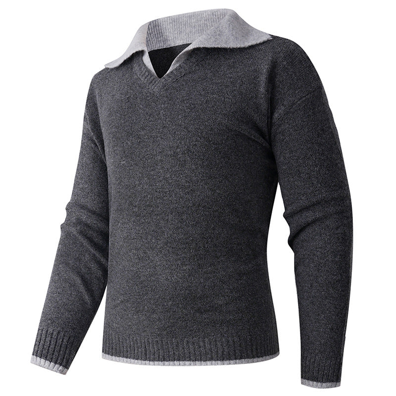 Herren eleganter V-Ausschnitt Pullover mit kontrastierendem Kragen Drune