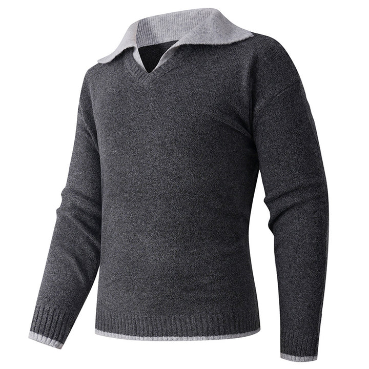 Herren eleganter V-Ausschnitt Pullover mit kontrastierendem Kragen Drune