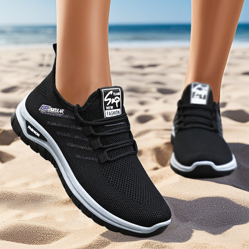 Damen nan leichte gestrickte Freizeitsneaker mit elastischem Schnellzug-Kordelsystem und stoßdämpfender EVA-Sohle Drune