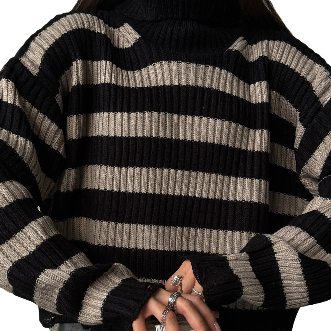 Damen modischer Oversized Pullover mit Streifenmuster Drune