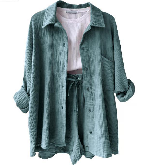 Damen lässige Oversized-Hemdjacke mit Gürtel Drune