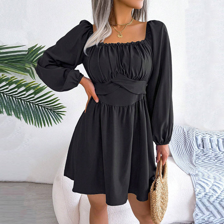 Damen Minikleid mit gerafftem Oberteil und langen Puffärmeln Drune