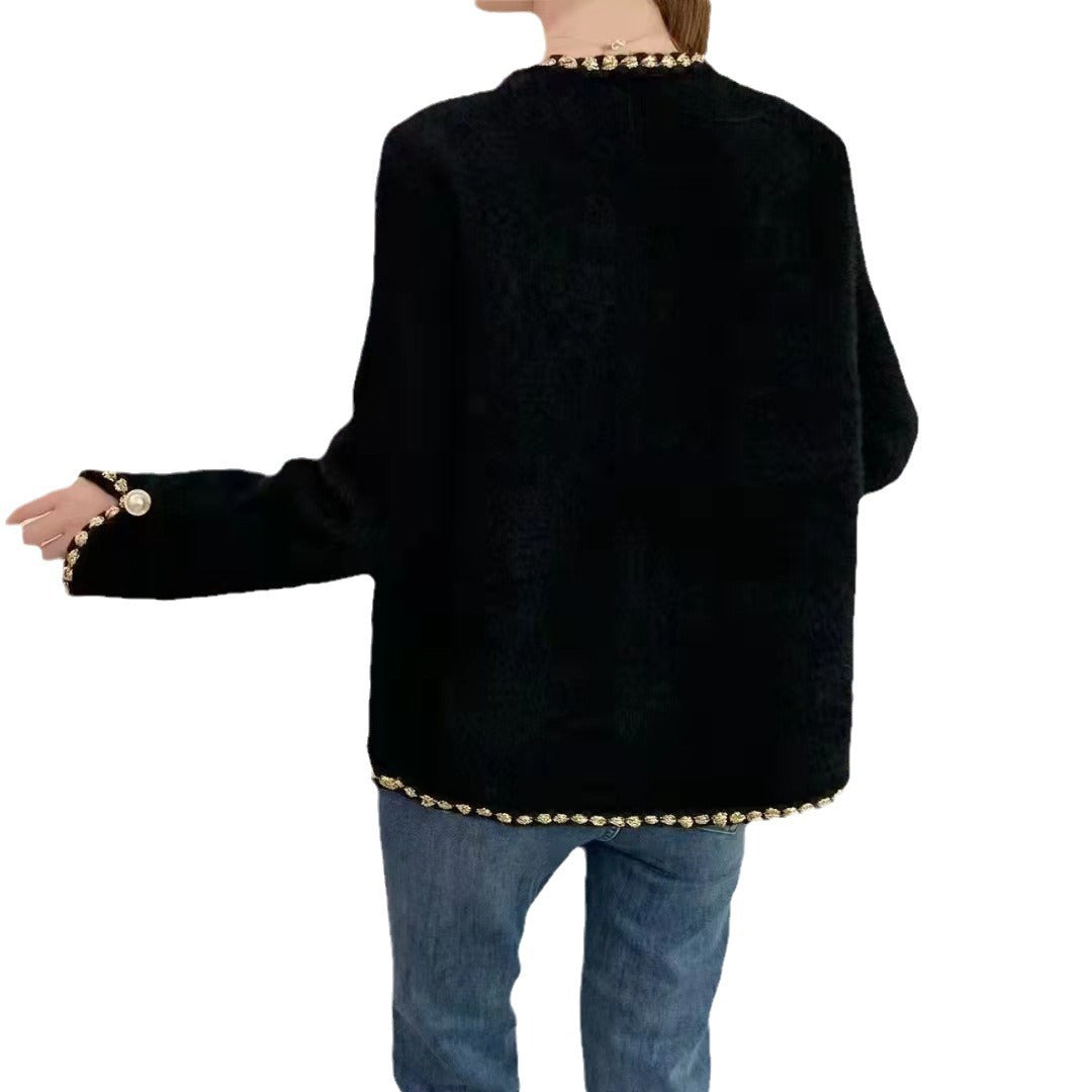Damen Elegante Strickjacke mit dekorativen Perlenknöpfen und feiner Struktur Drune