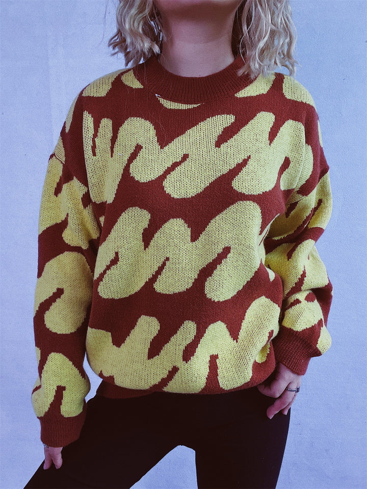 Damen lässiger Pullover mit modernem Farbblockdesign und voluminösen Ärmeln Drune
